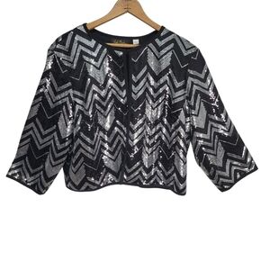 Bob Mackie Wearable Art Black And Silver Sequin 3/4 Sleeve Cardigan Size L